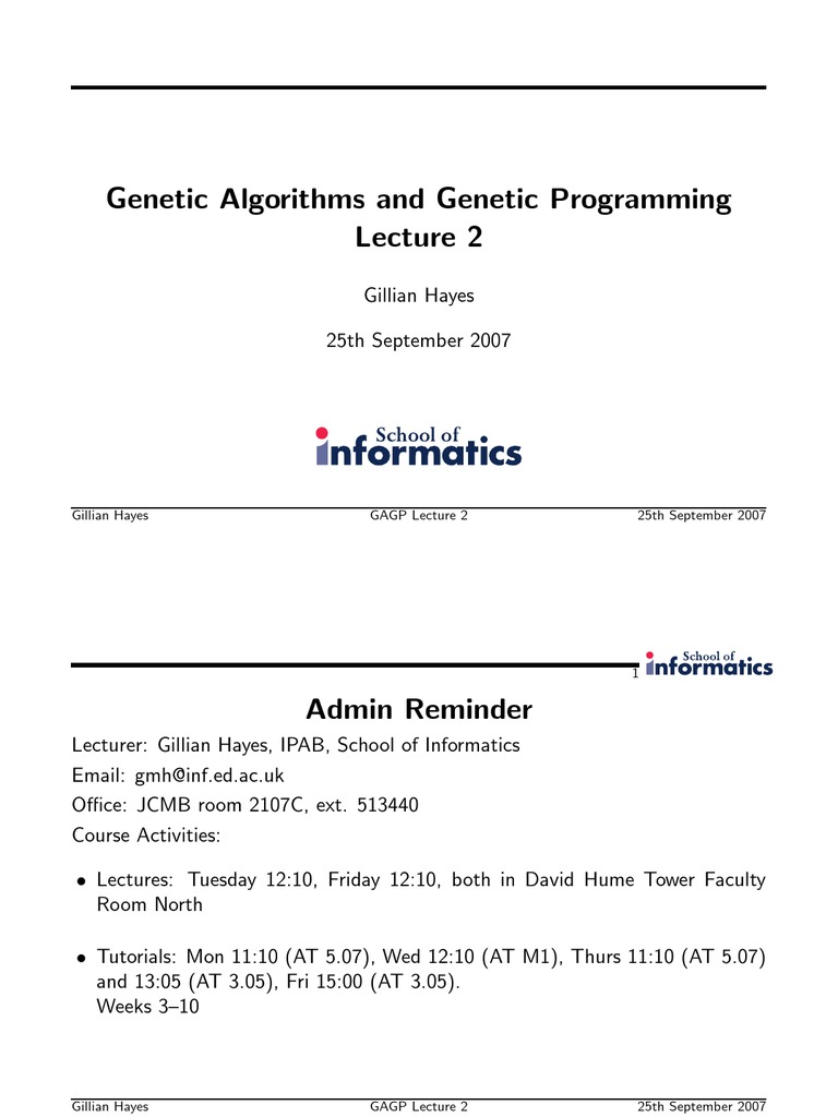 Genetic Algorithms and Genetic Programming: Gillian Hayes 25th ...