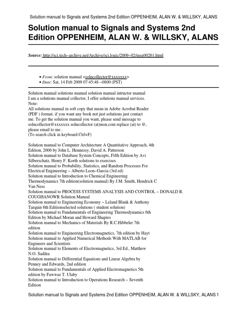 Signals and Systems 2nd Edition Solutions | PDF