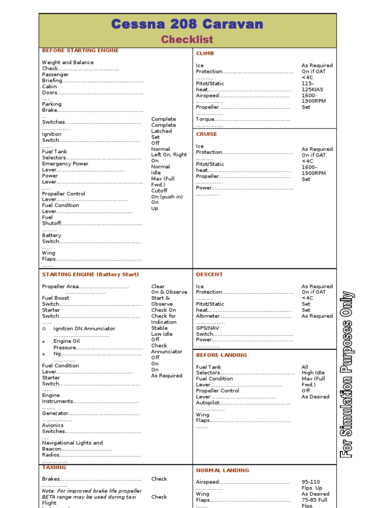 Caravan Checklist PDF Takeoff Flap (Aeronautics)