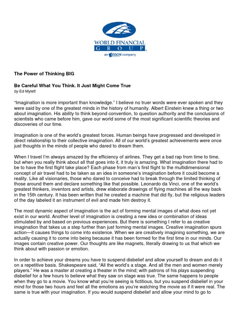 The Power of Thinking BIG | PDF | Imagination | Thought