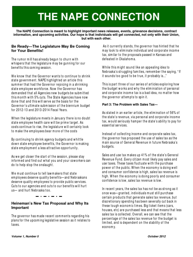 NAPE Connection, October 2012 PDF Sales Tax Tax Revenue
