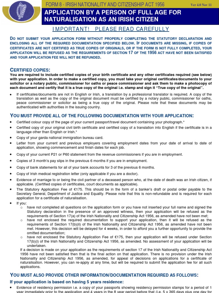 Irish Naturalization PDF Notary Public Birth Certificate