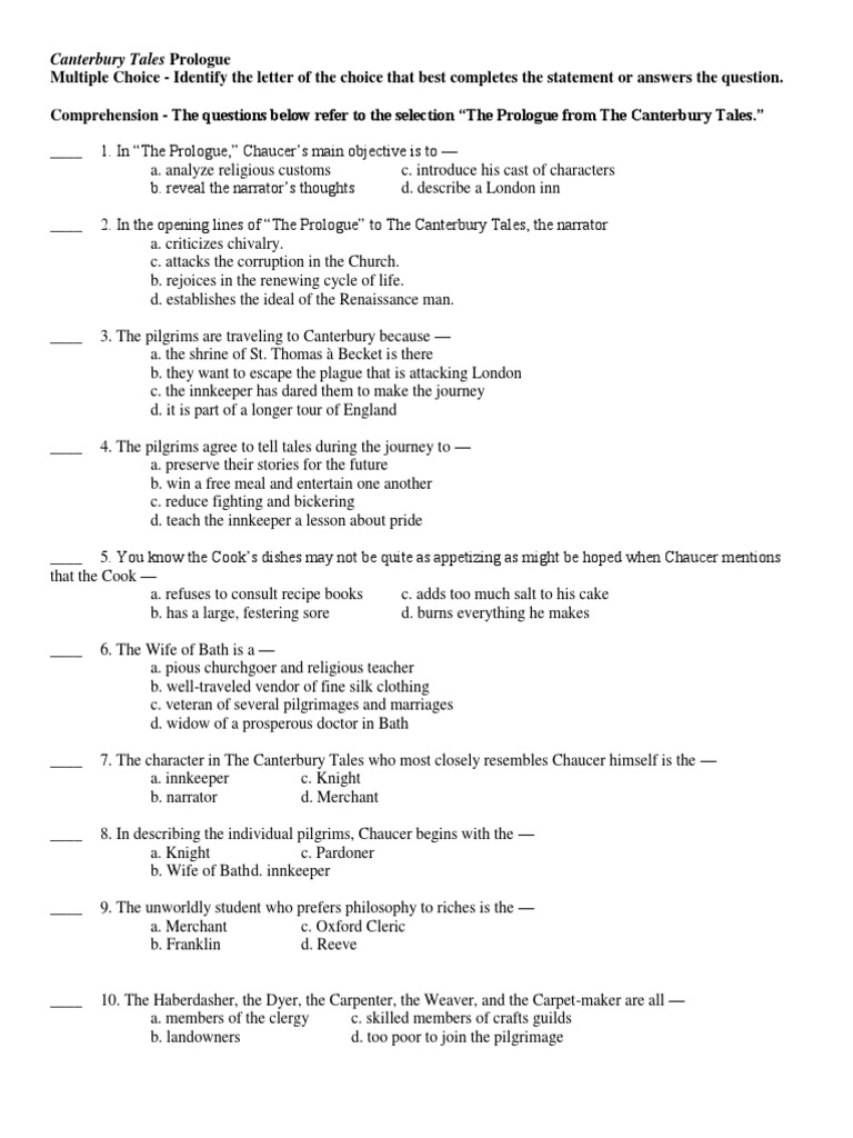 characters of the prologue to the canterbury tales