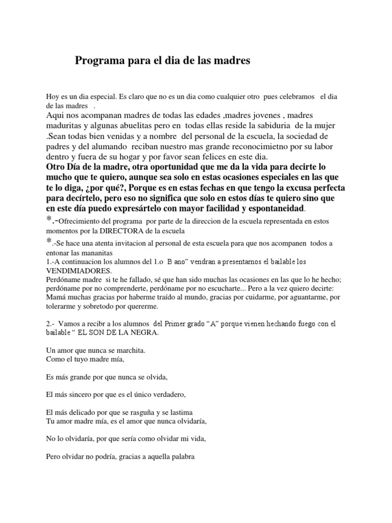 Programa para El Dia de Las Madres | PDF | Amor