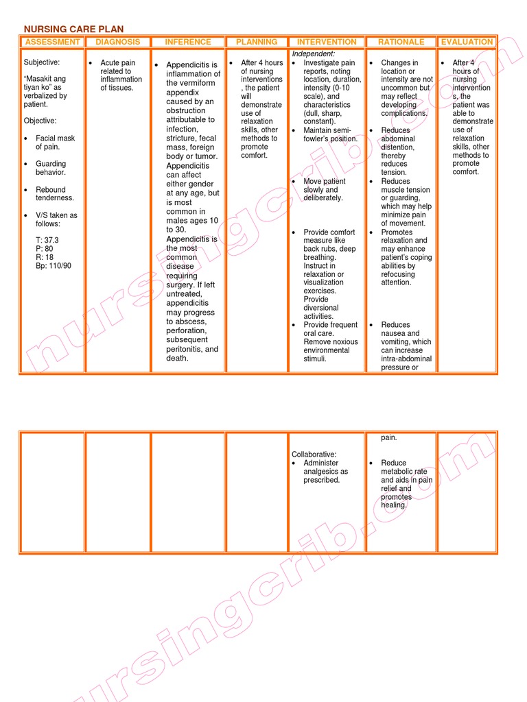 NursingCrib.com Nursing Care Plan Appendicitis NursingCrib.com Nursing Care Plan Appendicitis