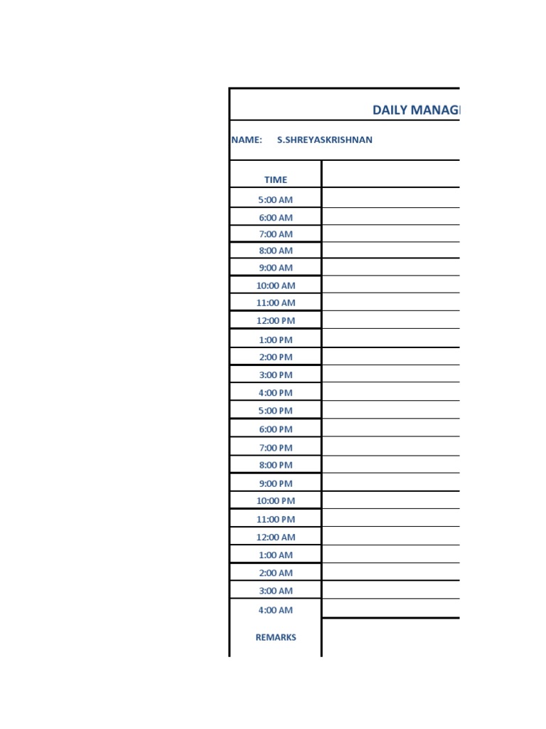 Daily Management Activity Schedule | PDF