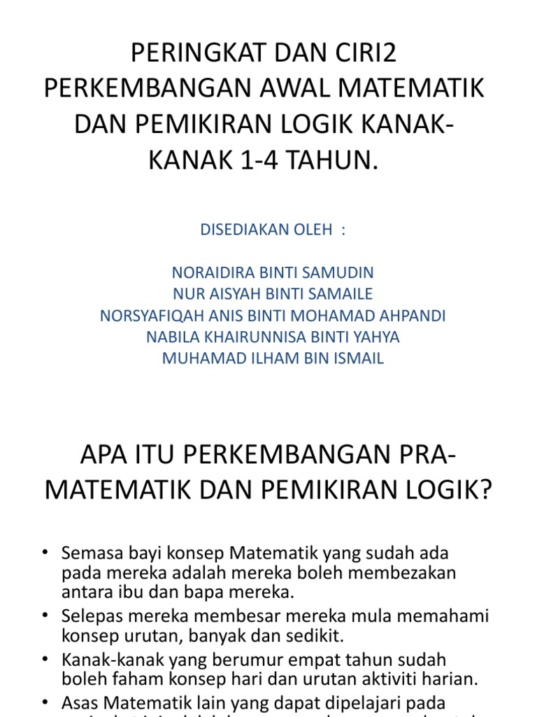 Peringkat Dan Ciri2 Perkembangan Awal Matematik Dan Pemikiran Pdf