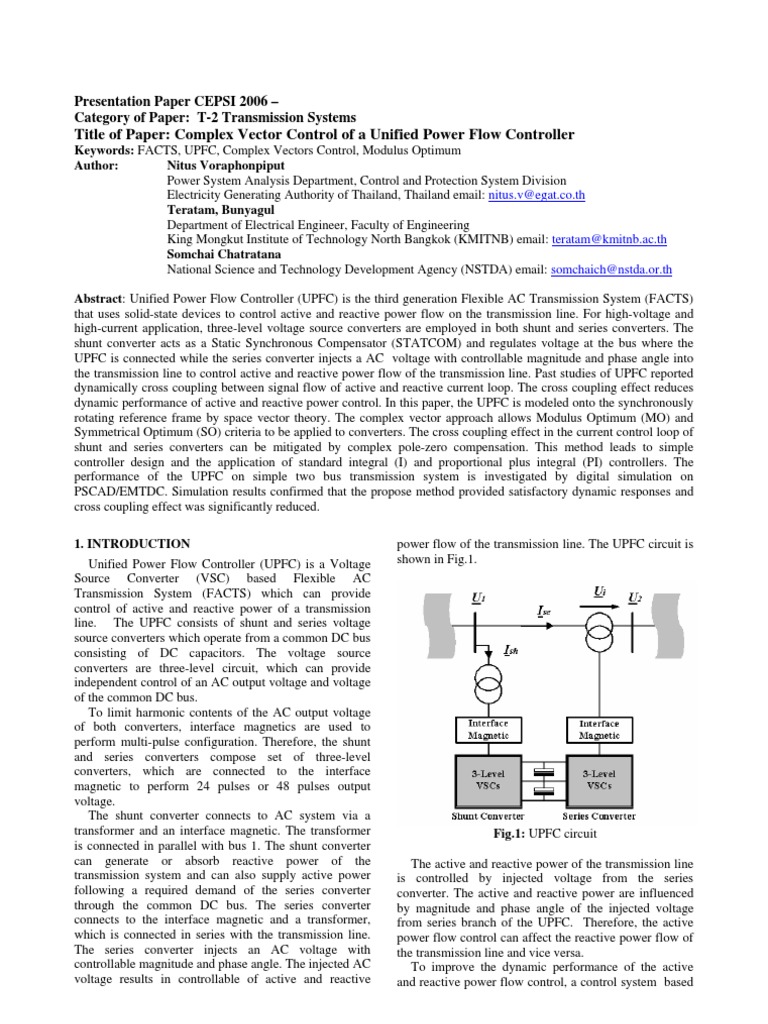 Complex Vector Control of A Unified Power Flow Controller PDF
