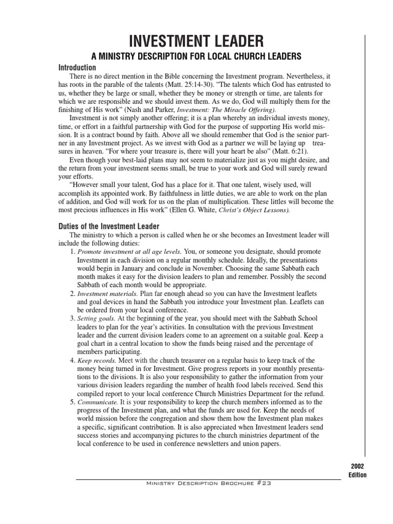 Investment Leader PDF Seventh Day Adventist Church God