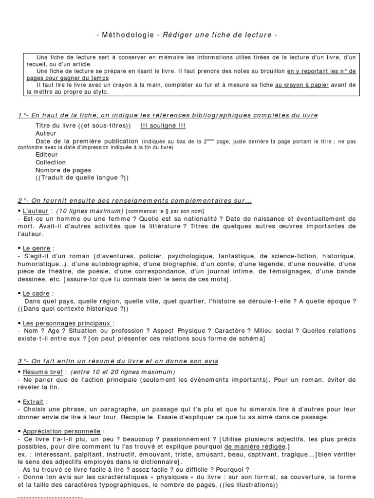 Modèle Fiche De Lecture Exemple Universitaire Pdf