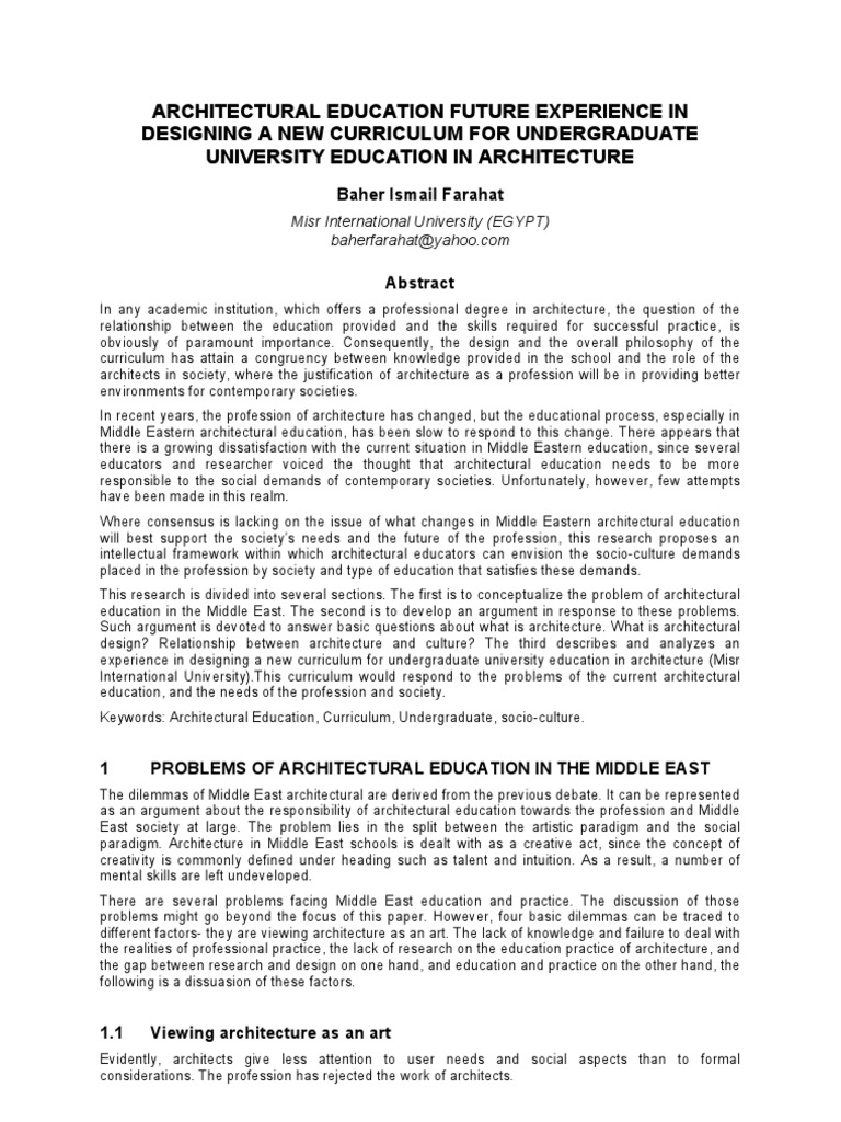 Future of Architectural Education in the Middle East | PDF | Design ...
