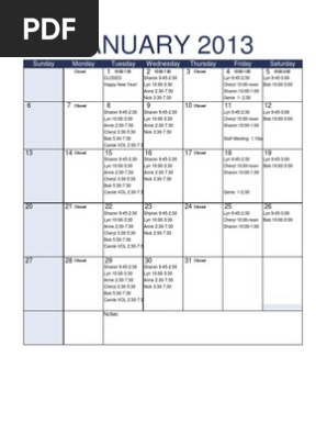 Jan 2013 Monthly BPL Work Schedule