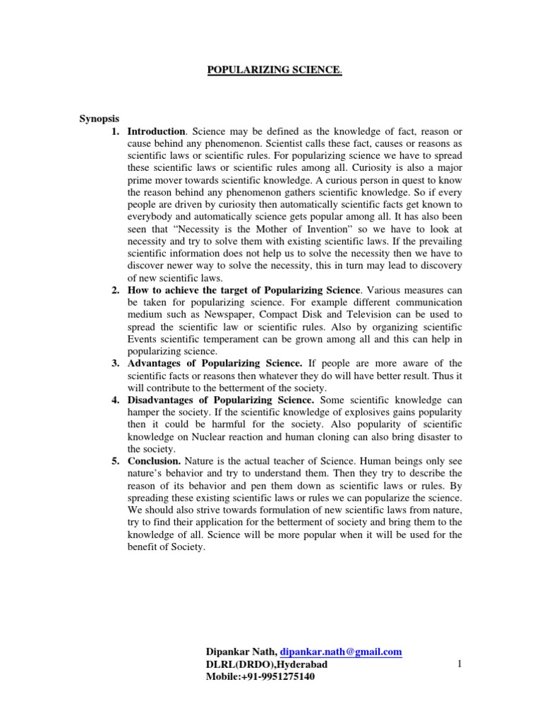 Popularizing Science for Society's Benefit | PDF | Curiosity | Science