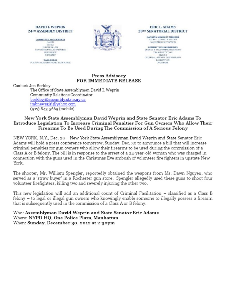 Press Advisory For Straw Buyer Penalities Bill PDF