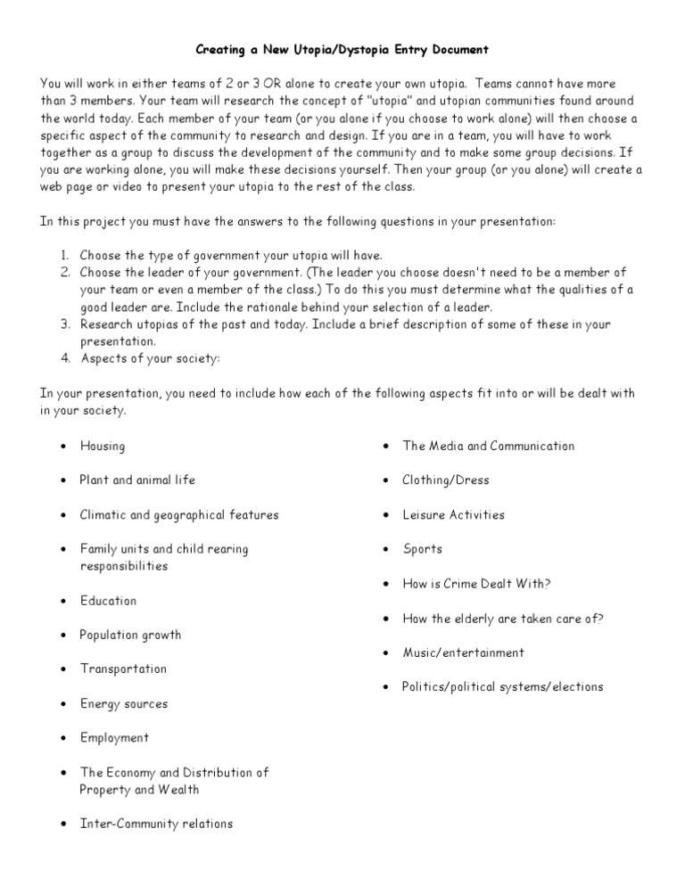 Design Your Own Utopia Project Guide | PDF | Social Science | Science ...