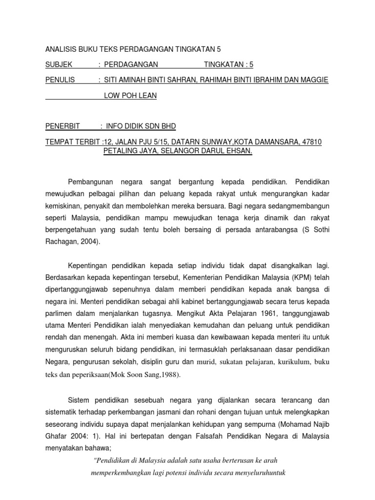 Analisis Buku Teks Perdagangan Tingkatan 5 Pdf