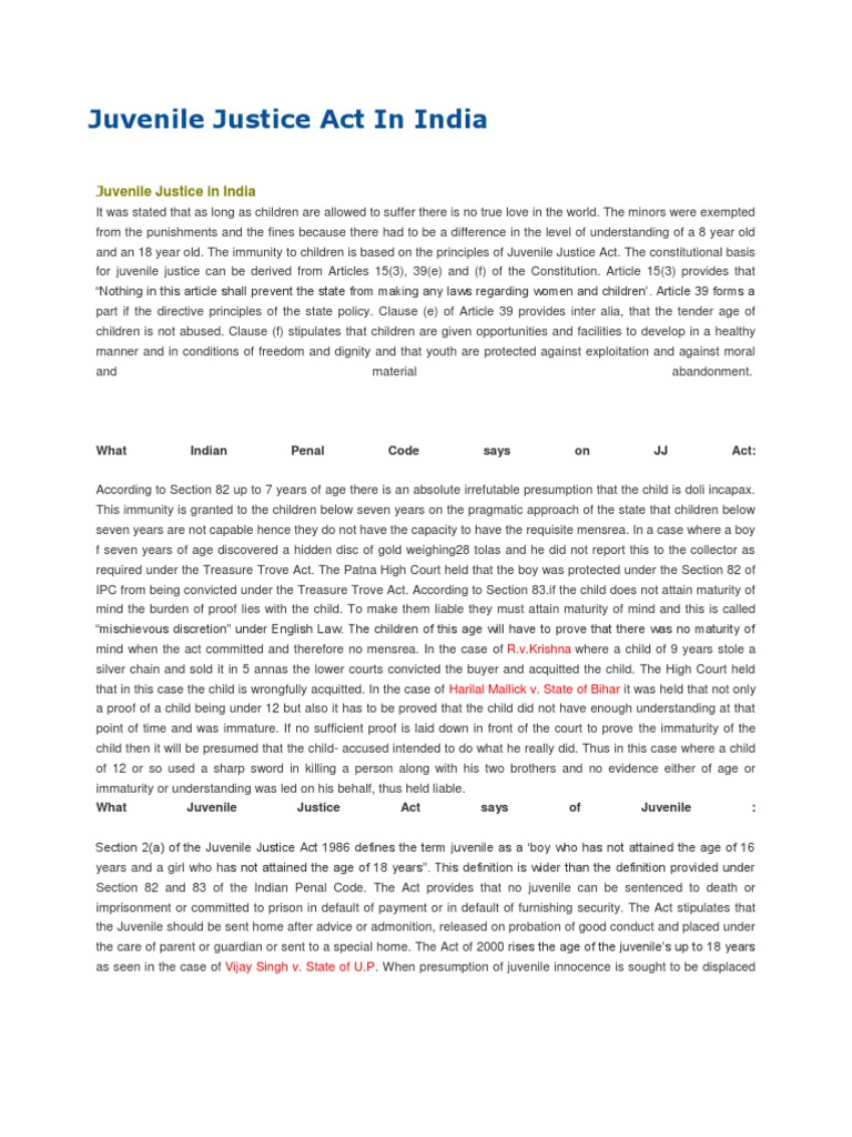 Overview of India's Juvenile Justice Act | PDF | Bail | Juvenile Court