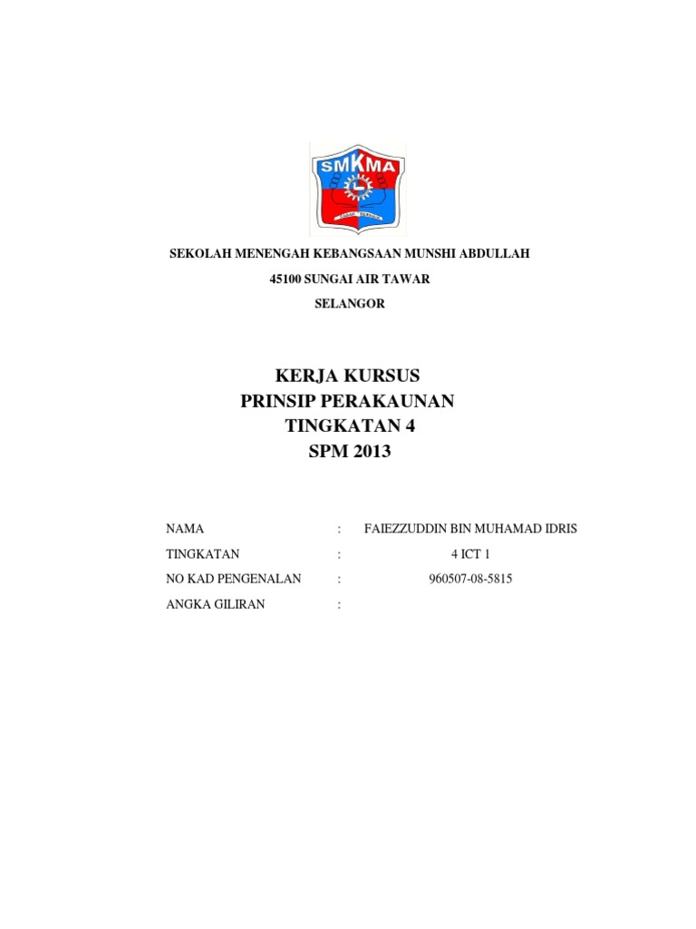 contoh kerja kursus prinsip perakaunan
