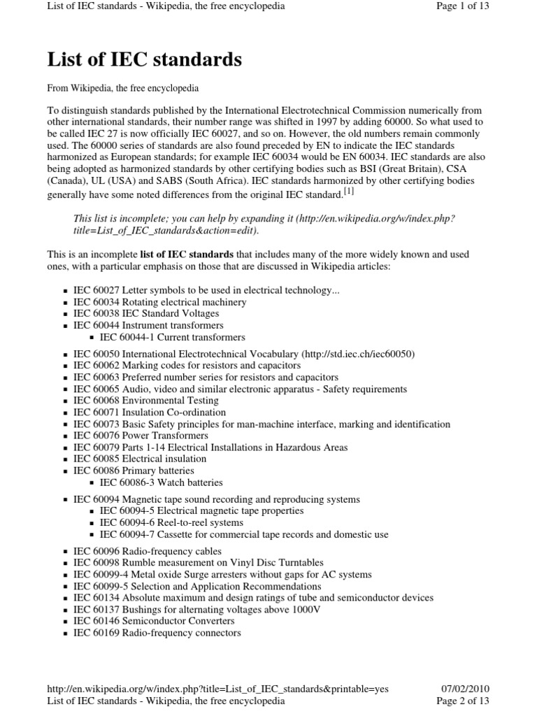 List of IEC Standards PDF Home Appliance Compatibility