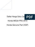 Harga Suku Cadang Honda MEGA PRO 2010