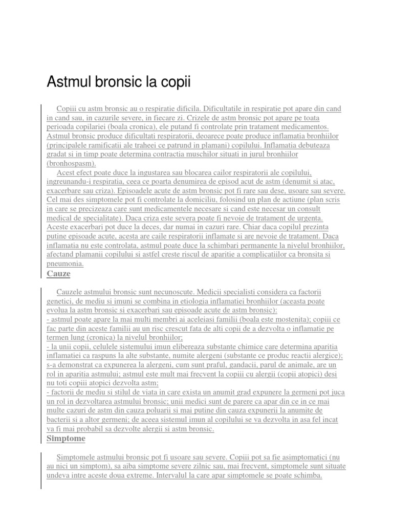 Astmul Bronsic La Copii