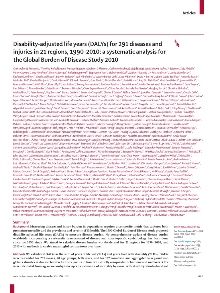 GBD Lancet Paper 2 Dec 2012 Diseases And Disorders Public Health