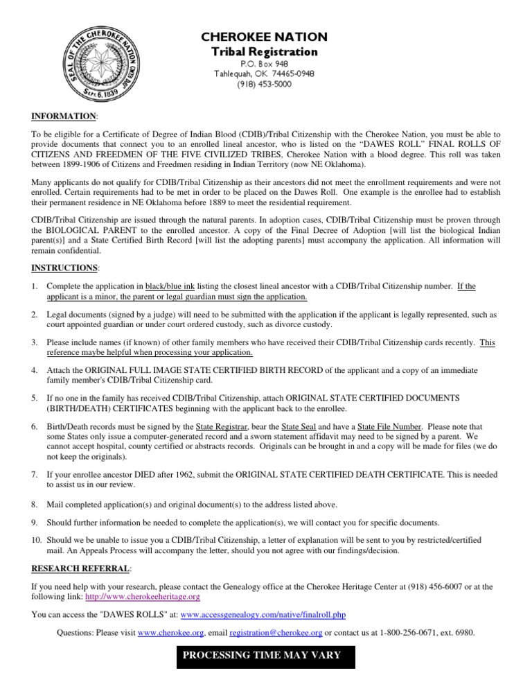 Cherokee Nation CDIB Application Guide | PDF | Birth Certificate ...