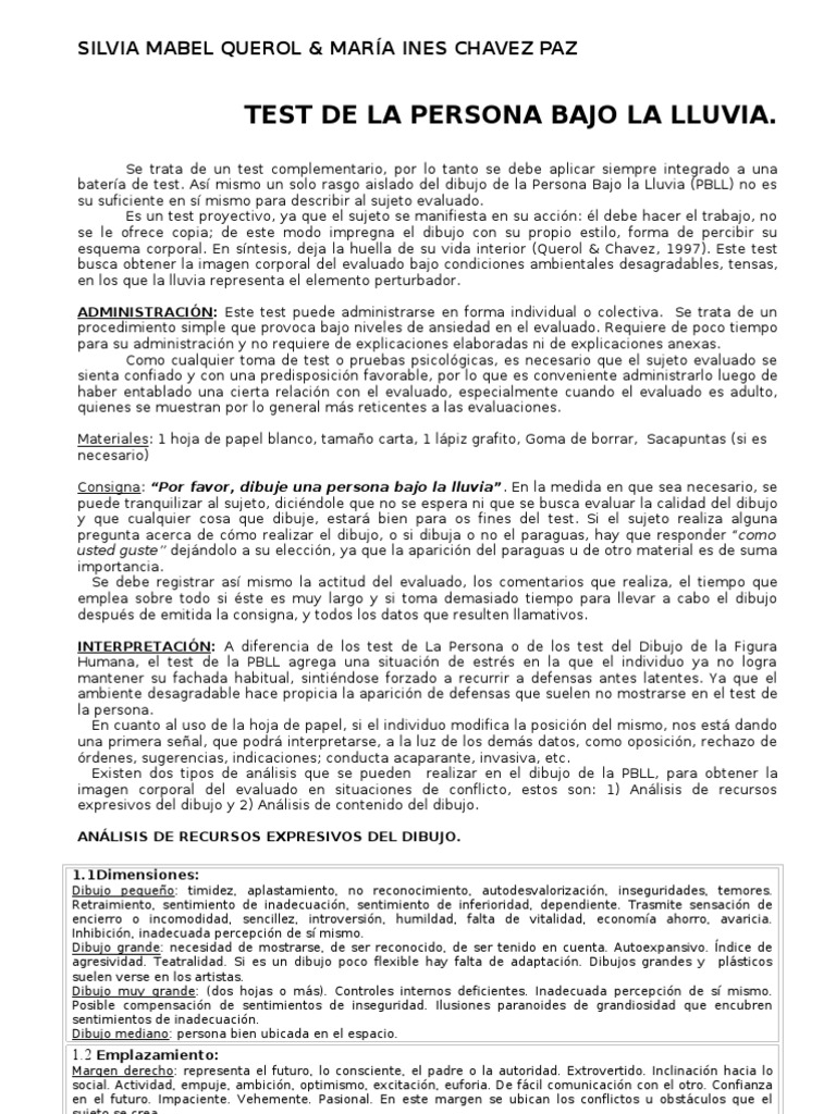 Test de Persona Bajo La Lluvia | PDF | Ansiedad | Depresión (estado de ...