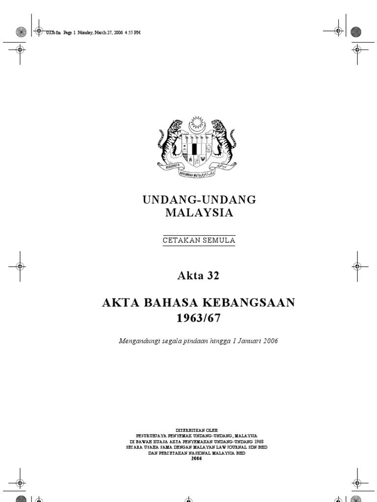 Akta Bahasa Kebangsaan 1963 67 Akta 32 Kemas Kini 2006 Pdf