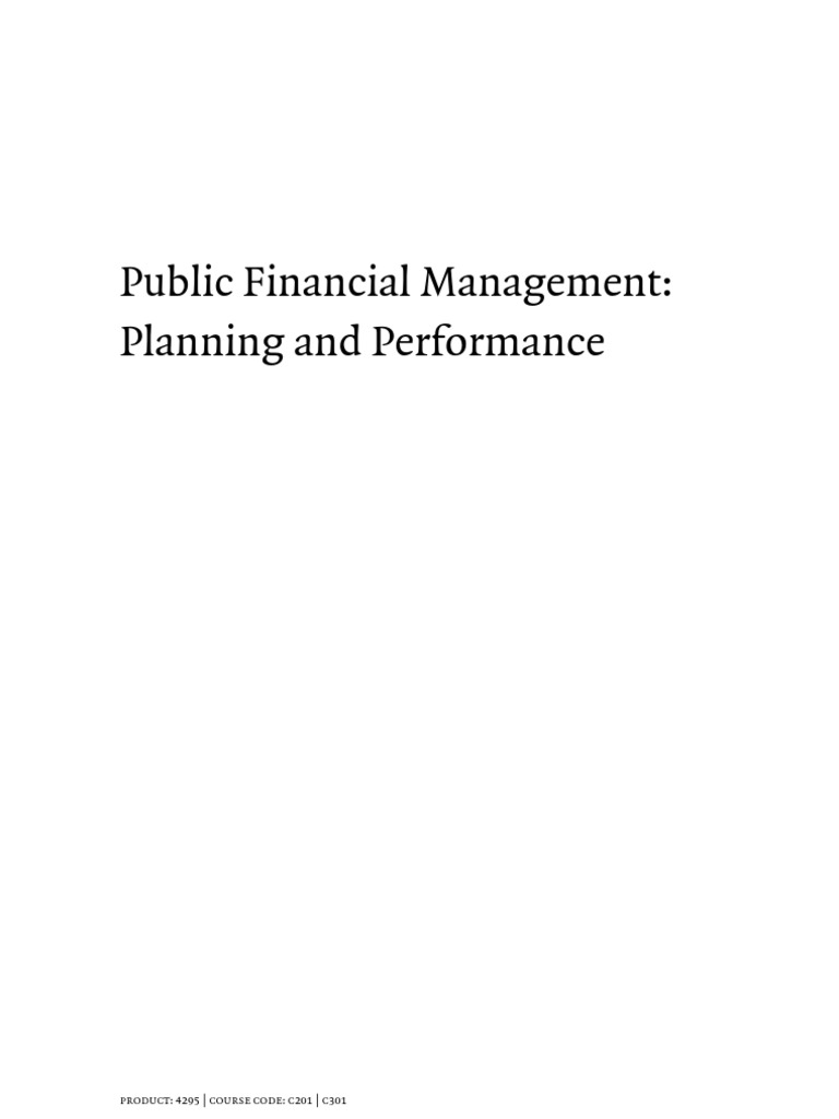 Public Financial Management: Planning and Performance: Product: 4295 ...