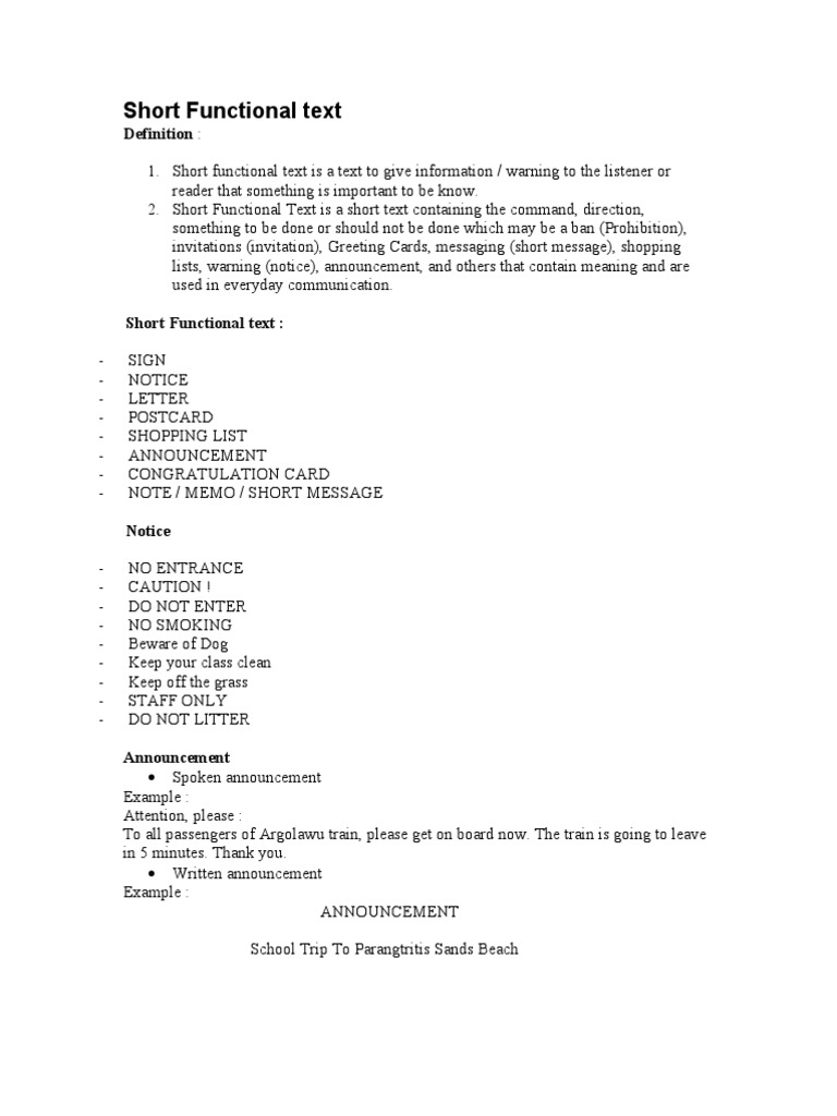 Short Functional Text: Definition | PDF | Narrative | Adjective