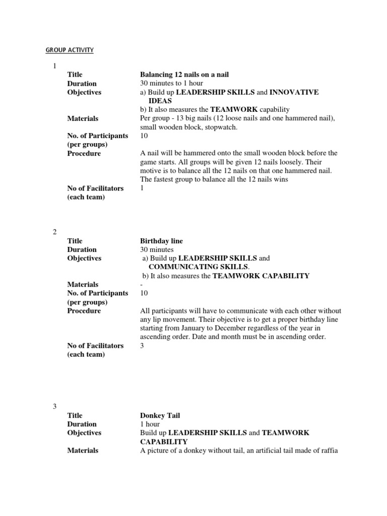 Finalised Activity | PDF | Facilitator | Leisure