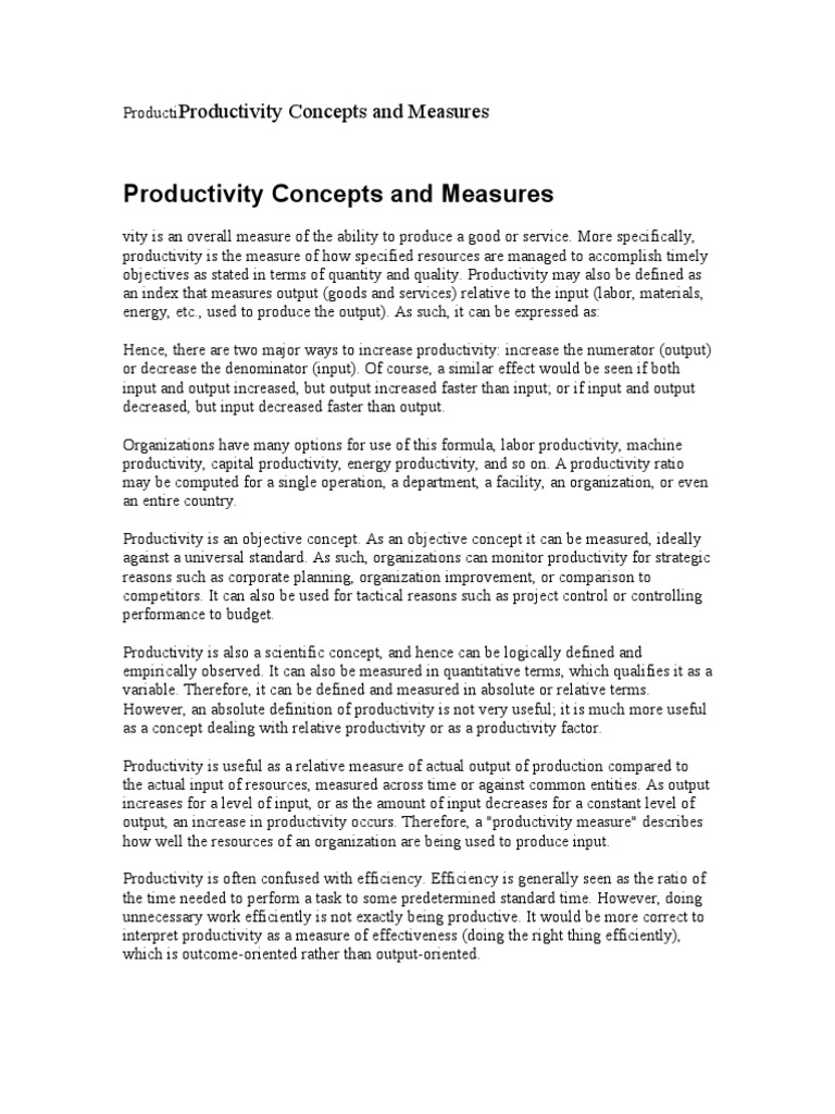 ProductiProductivity Concepts and Measures1 | PDF | Factors Of ...