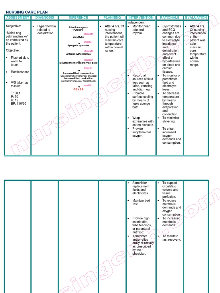 NursingCrib Nursing Care Plan Fever Fever Hyperthermia