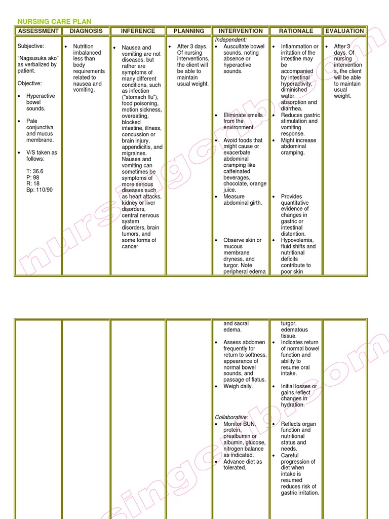 Nursing Care Plan Nausea And Vomiting