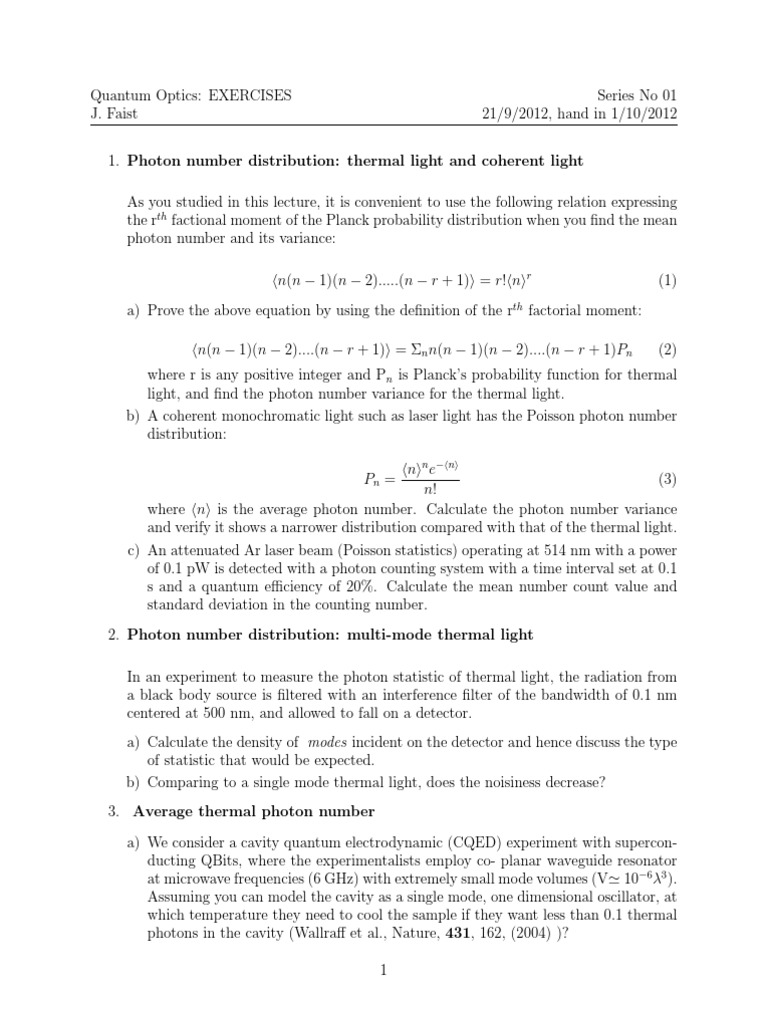 Quantum Optics Exercise | PDF | Business