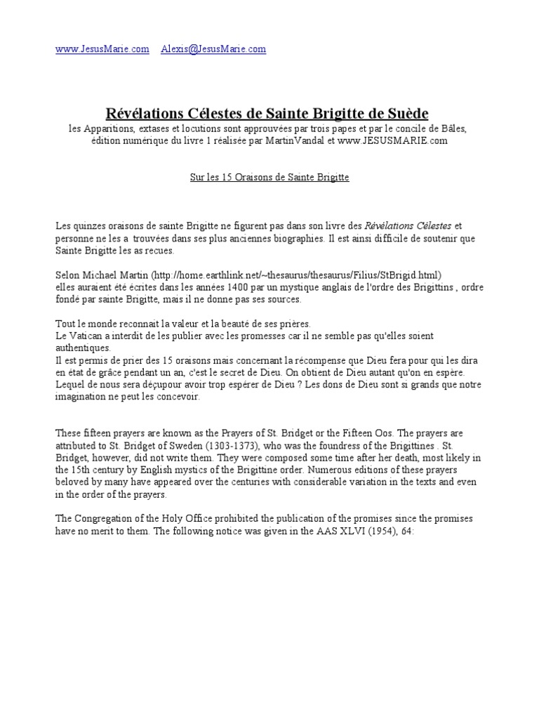 Les Quinze Oraisons De Sainte Brigitte Pdf 15 Oraisons | PDF | Notre Père | Expérience et comportement religieux