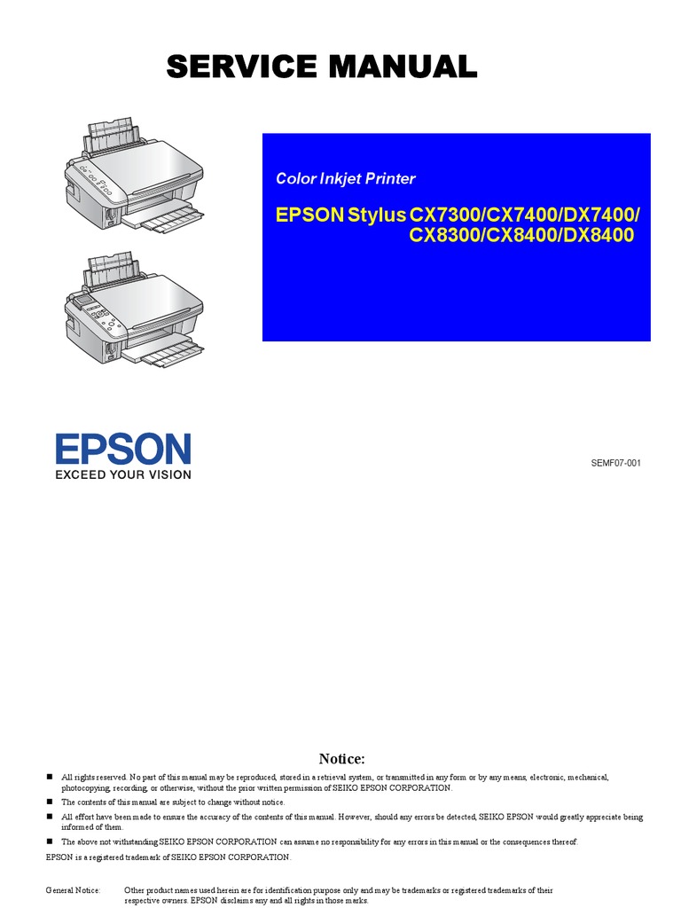 Service Manual: EPSON Stylus CX7300/CX7400/DX7400/ CX8300/CX8400/DX8400