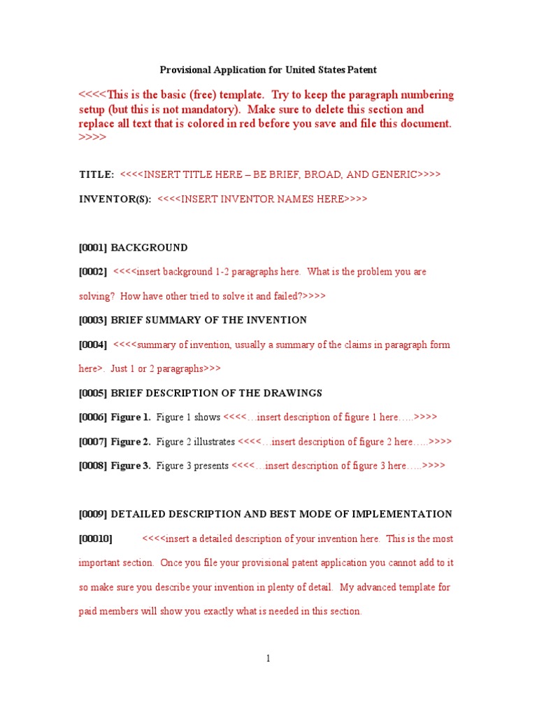 Provisional Patent Application Template | PDF | Provisional Application ...