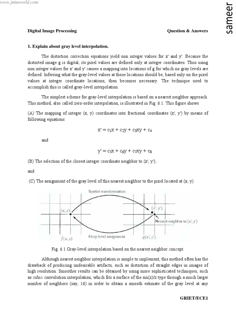 Digital Image Processing Question & Answers X' C X + C y + C Xy + C