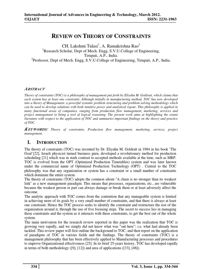 38i7 Ijaet0703704 Review On Theory of Constraints | PDF | Leadership ...