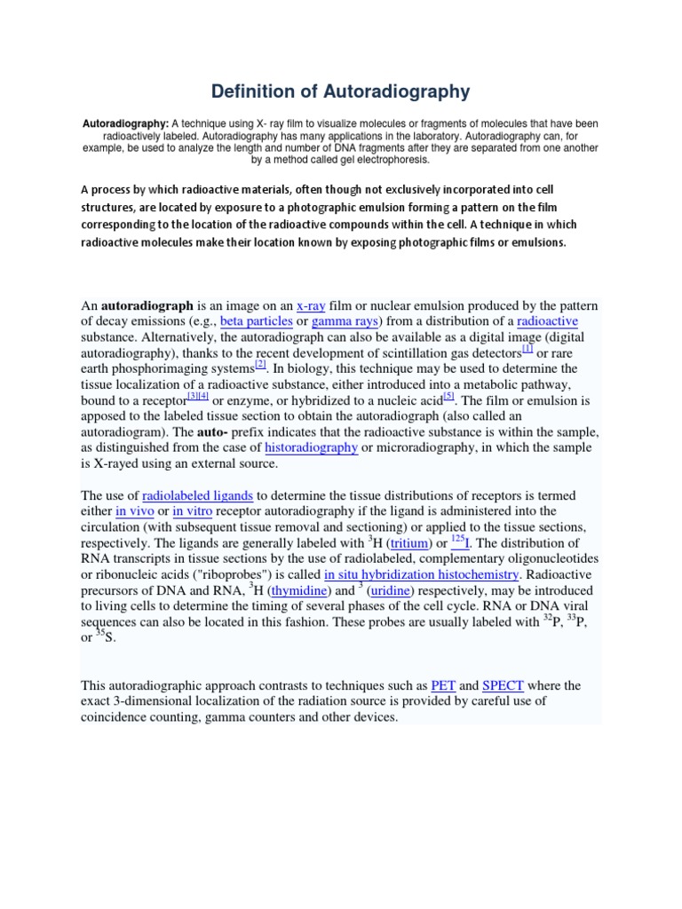 Definition of Autoradiography Download Free PDF Life Sciences