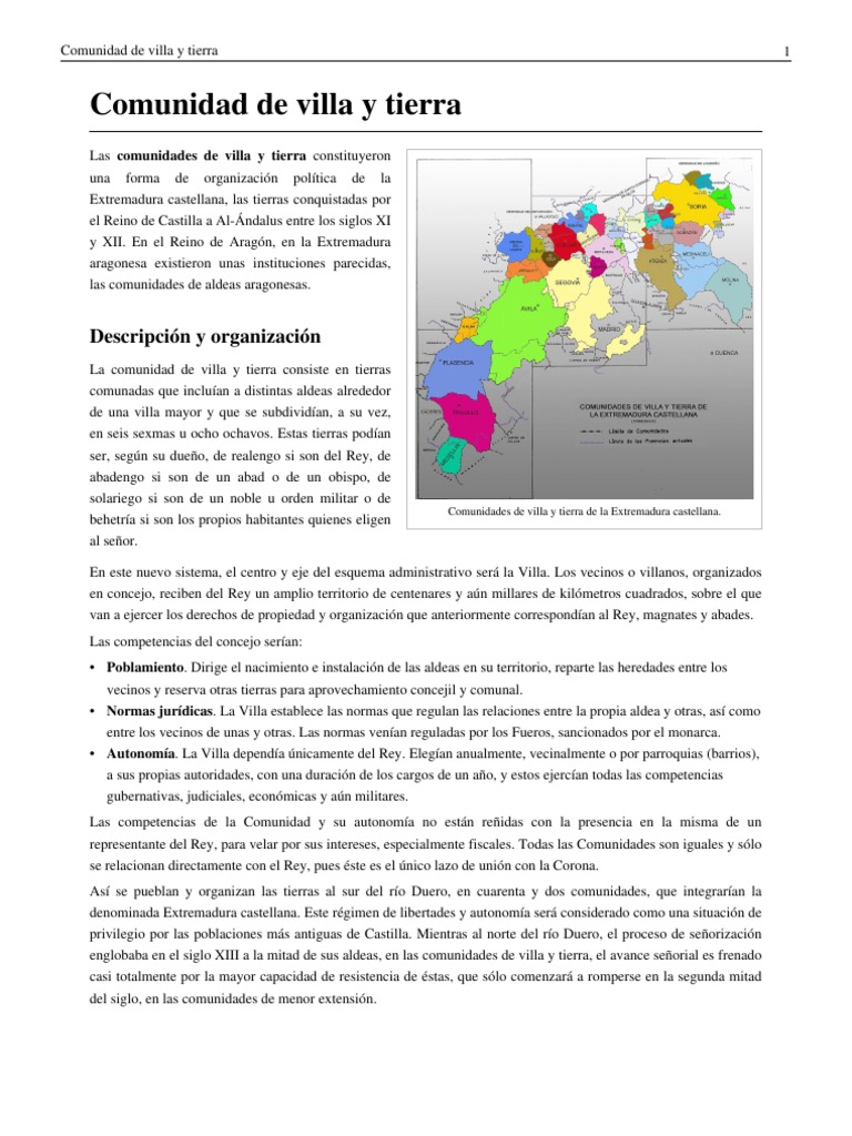 Comunidad de Villa y Tierra PDF Feudalismo Science
