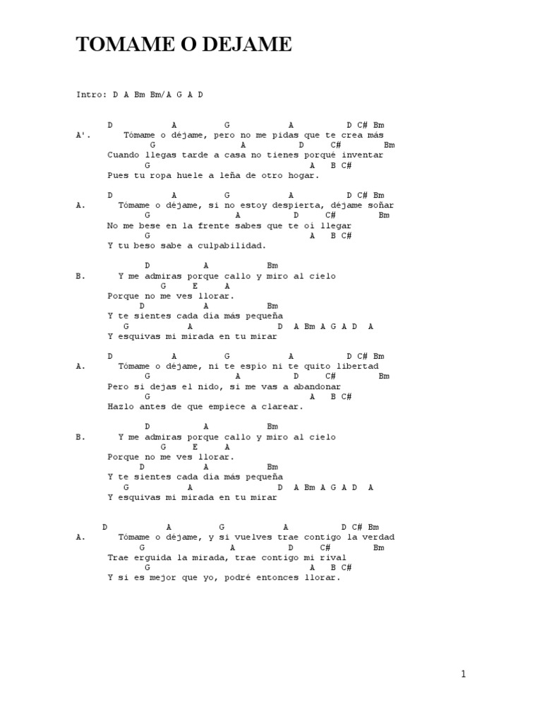 Acordes Tomame O Dejame Ocio Deportes acordes tomame o dejame ocio deportes