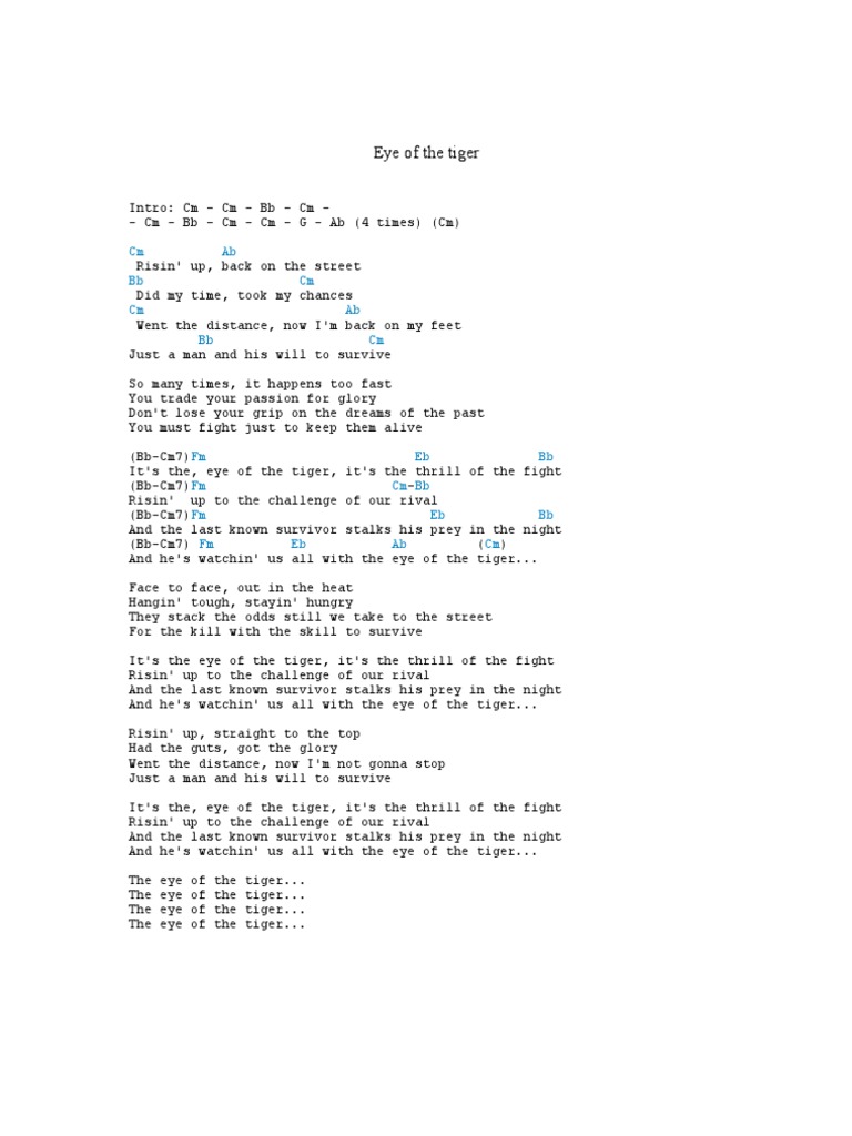 Lyrics And Chords To Eye Of The Tiger