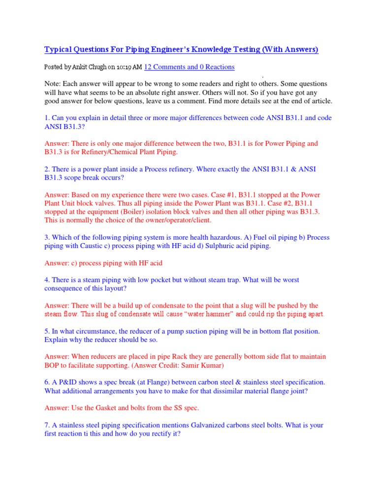Piping Engineer Interview Q&A Guide | PDF | Computer Aided Design ...