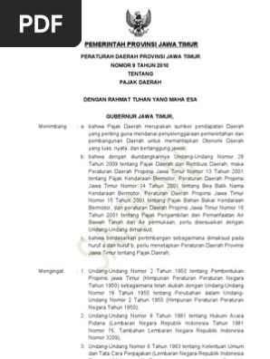 Peraturah Daerah Provinsi Jawa Timur Nomor 9 Tahun 2010