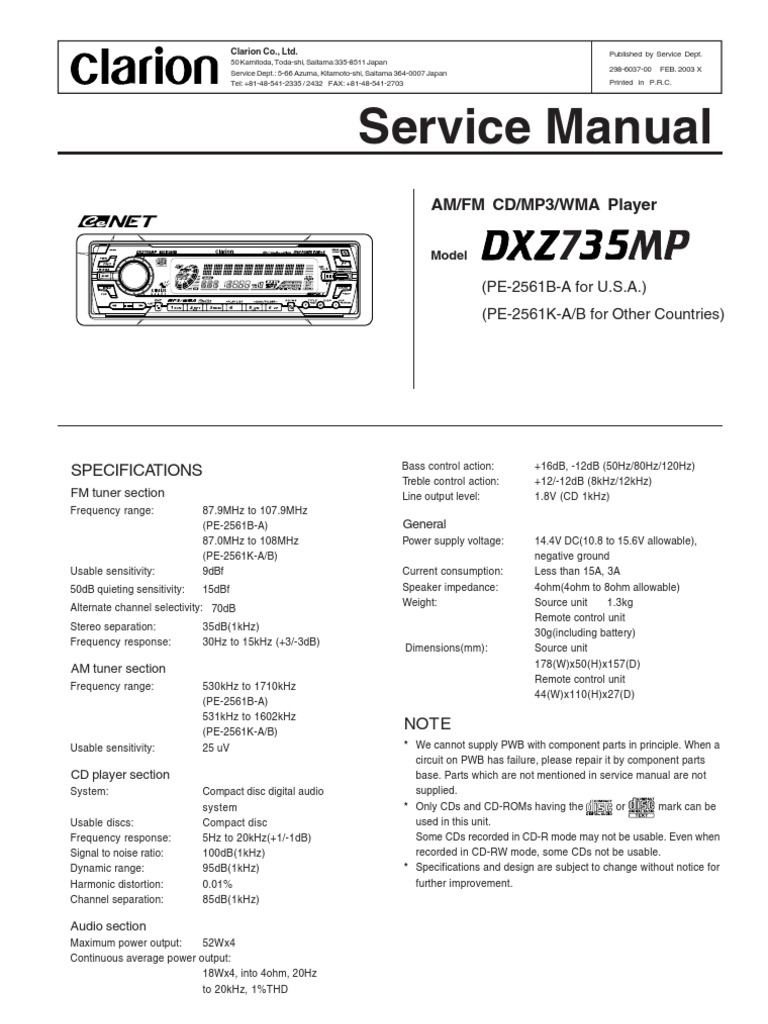 Clarion D X Z 735 MP | PDF | Amplifier | Compact Disc