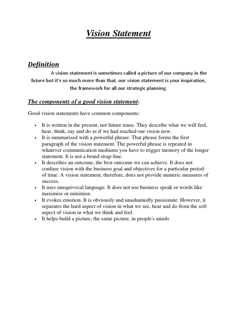 The Components of A Good Vision Statement PDF Goal Business