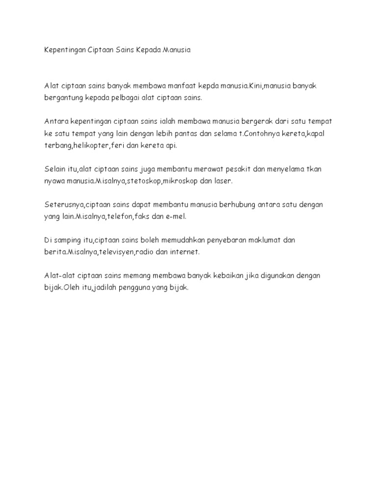 Kepentingan Ciptaan Sains Kepada Manusia Pdf